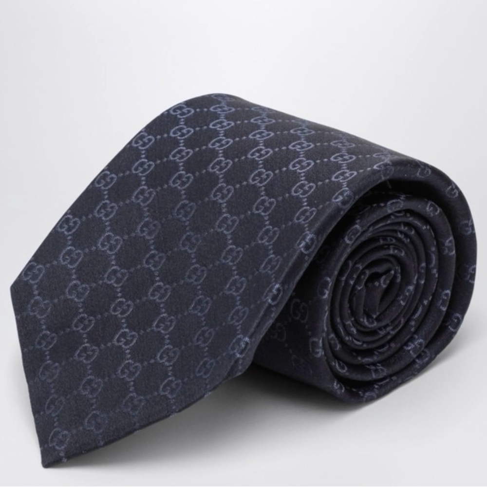 Gucci Blue Silk Tie with Interlocked G Pattern